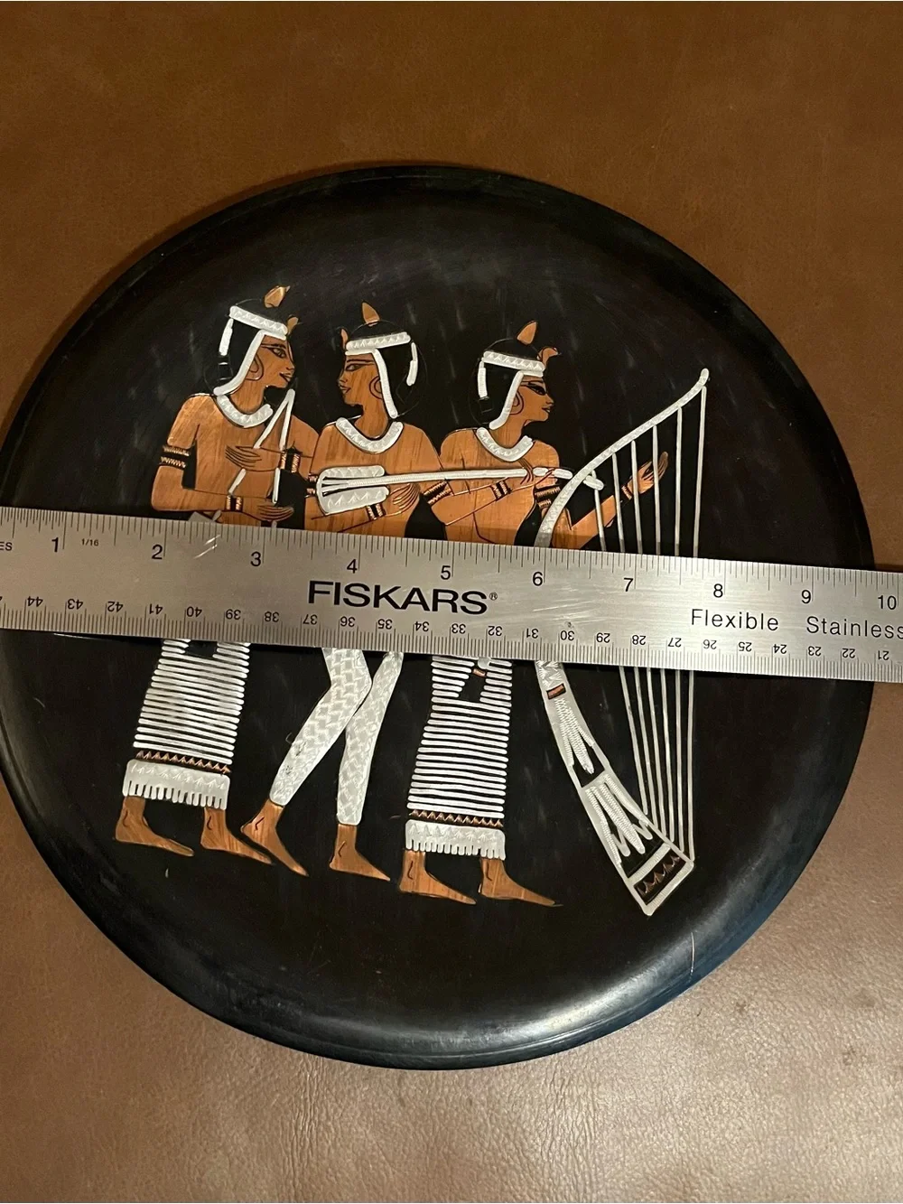 Vtg Hammered Copper Wall Plates w/ Egyptian Motif in Mixed Metals. Set of 2.